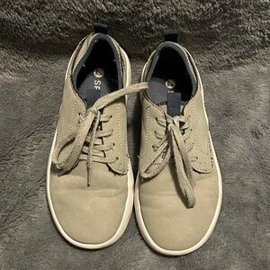 😉Bundle Days😉 Boys Sperry Gray Navy Blue Shoes Lightweight Slip On Tie Shoes